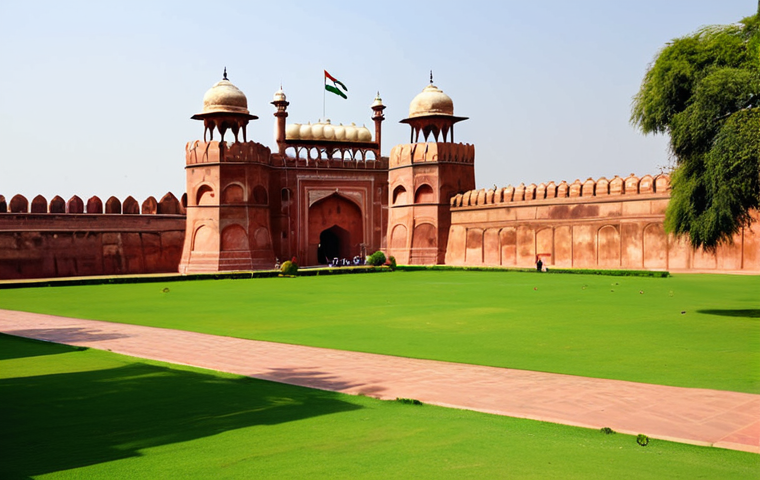 파키스탄의 현대 건축과 전통 건축 비교 - Mughal Fort Landscape**
"The Lahore Fort under a bright afternoon sun, showcasing the red sandstone...