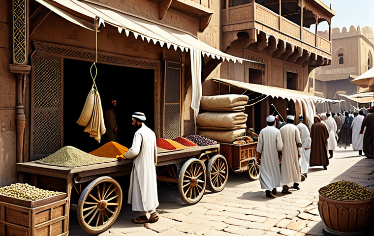 파키스탄의 중동과의 외교 관계 - Historical Trade Route**

"A bustling ancient marketplace scene in a Middle Eastern city, caravans a...