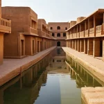 파키스탄 남부 인더스 문명 유적 - **Prompt: Mohenjo-Daro City Life and Advanced Urban Planning**
    "A vibrant, bustling street scene...