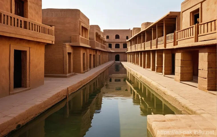 파키스탄 남부 인더스 문명 유적 - **Prompt: Mohenjo-Daro City Life and Advanced Urban Planning**
    "A vibrant, bustling street scene...