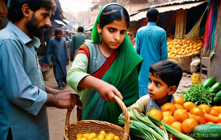 파키스탄의 경제 위기와 해결 방안 - Image Prompt 1: The Weight of Inflation and Resilience in Daily Life**