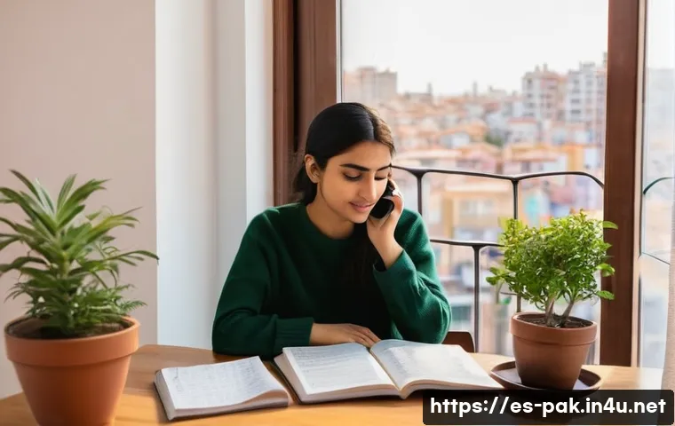 우르두어 기본 문장과 발음 - A cozy, sunlit room where a young Spanish woman practices Urdu pronunciation by listening intently t...