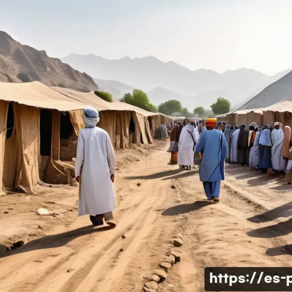 파키스탄 탈레반의 영향력과 현대 정치 - A detailed, realistic depiction of a rural Pakistani village near the Afghan border under Taliban in...
