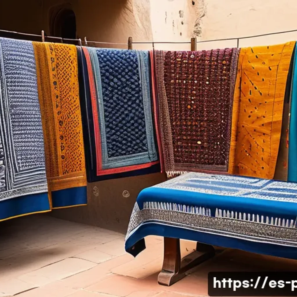 파키스탄 전통 직물과 원단 종류 - A vibrant traditional Pakistani textile market scene during daytime, showcasing a variety of handwov...