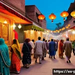 Home 21 파키스탄 인구 구성과 주요 민족 - A vibrant street scene in Lahore, Pakistan, showcasing a diverse group of Punjabi people in traditio...