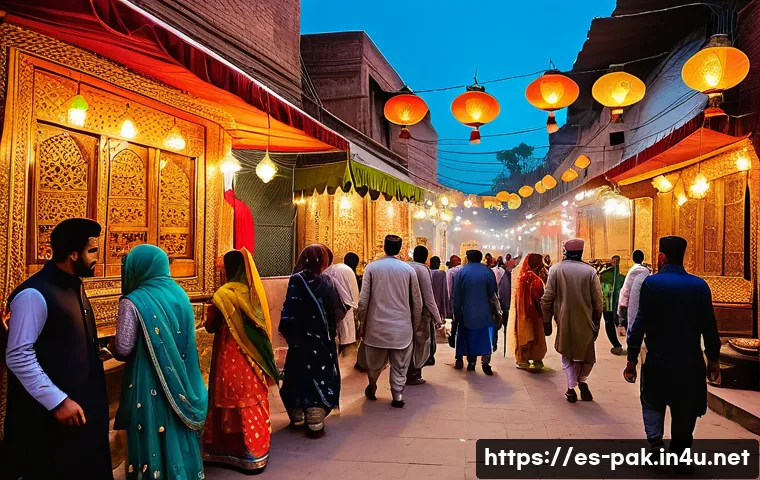 파키스탄 인구 구성과 주요 민족 - A vibrant street scene in Lahore, Pakistan, showcasing a diverse group of Punjabi people in traditio...